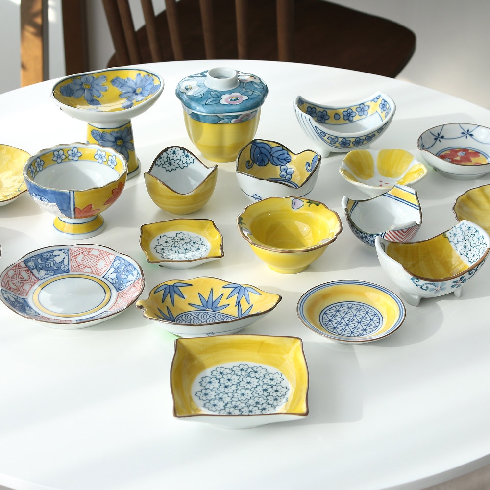 일식 노랑 도자기 반찬기 미니 사각 원형 찬기 반찬 그릇 접시 솔직 후기